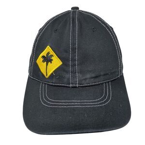 Palm Tree Strapback Hat Black One Size Adjustable Embroidered 6 Panel
